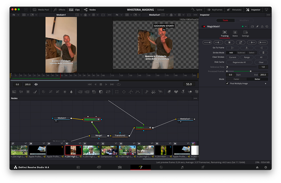 Strumento daVinci Resolve Magic Mask.